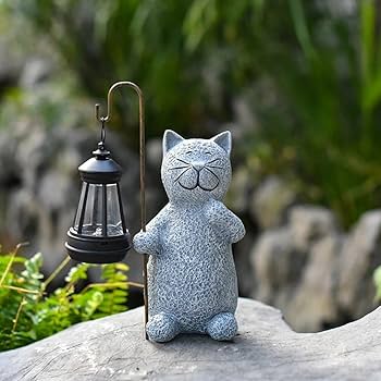 Amazon.co.jp: 猫像 立ち猫 彫像 ソーラーライト ホールディング